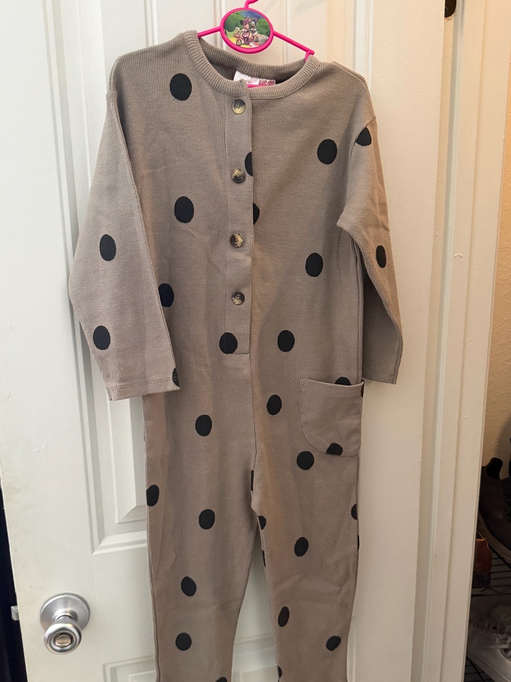 Kids Neutral Taupe Polka Dot Pajamas - Button Front